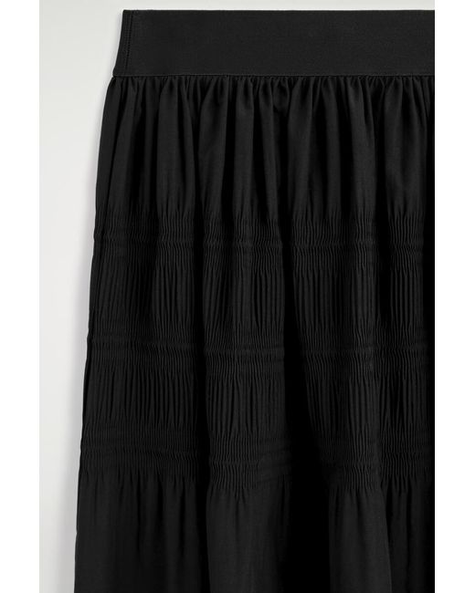 COS Black Tiered Gathered Midi Skirt