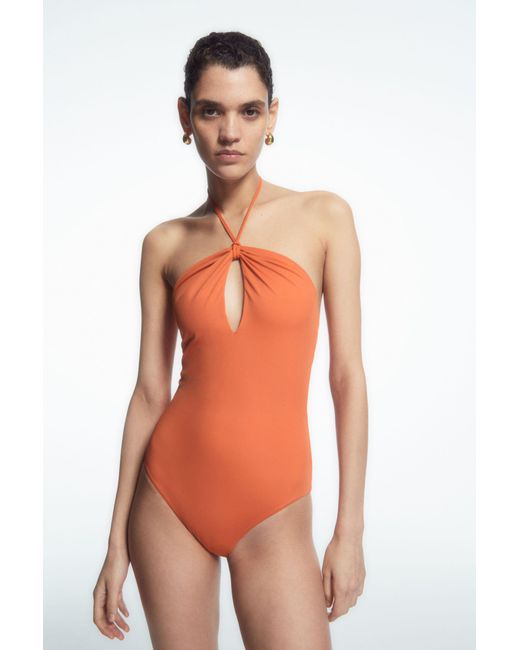 COS Orange Halterneck Cutout Swimsuit