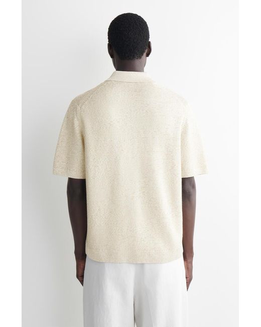 COS White Open-Knit Polo Shirt for men