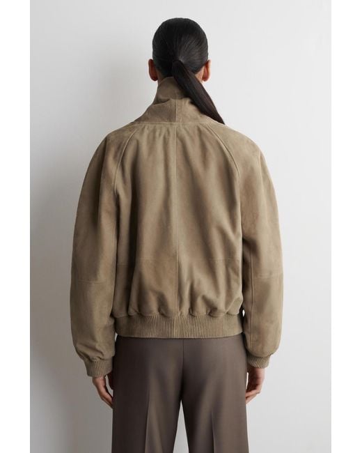 COS Natural Shawl-Collar Suede Bomber Jacket