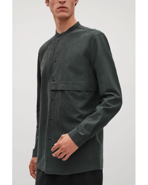 COS Grandad-collar Shirt With Hidden Pocket in Green for Men | Lyst