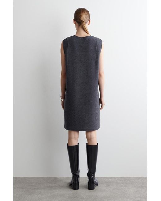 COS Boiled Wool V-Neck Mini Dress in Blue | Lyst