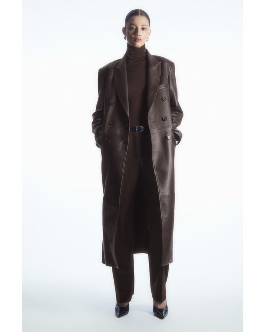 COS Black Oversized Double-breasted Leather Coat