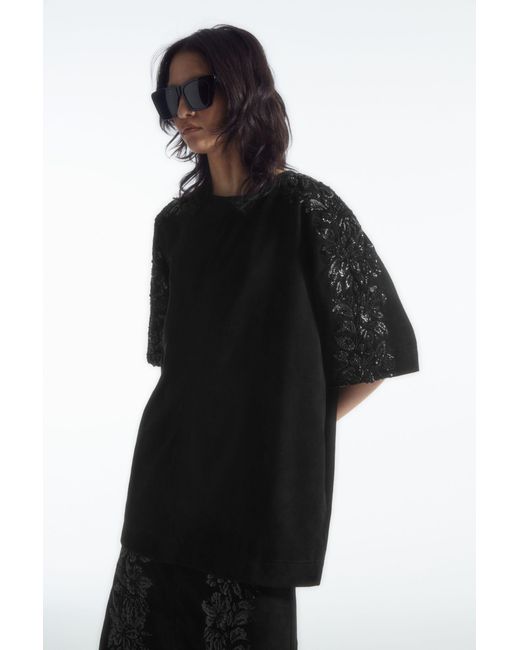 COS Black Sequinned Suede T-shirt