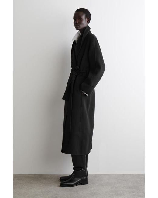 COS Black Belted Double-Faced Wool Long Coat