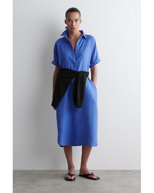 COS Blue Hemdkleid Aus Leinen