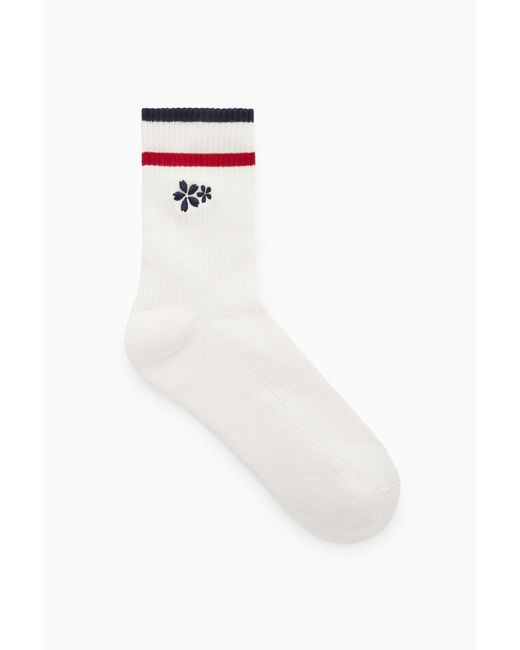 COS White Ribbed Embroidered Socks for men