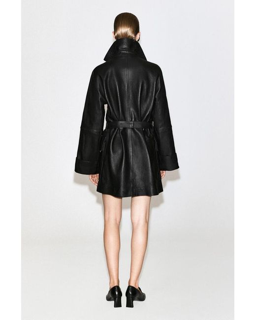 COS Black Belted Leather Workwear Jacket