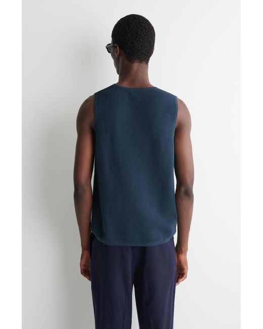 COS Blue Knitted Linen Tank Top for men
