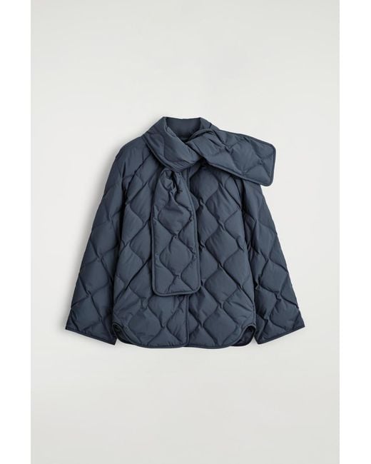 COS Blue Scarf Detail Quilted Liner Jacket