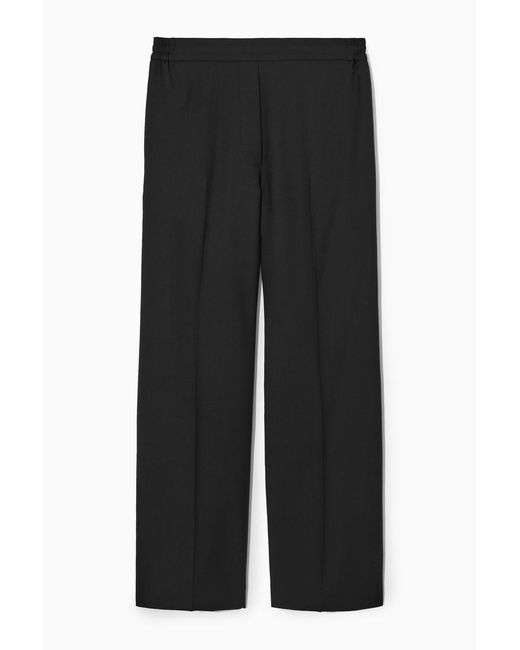 COS Black Regular Elasticated Wool Straight-leg Trousers