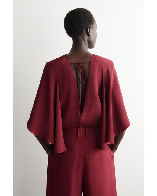 COS Red Draped Silk Top