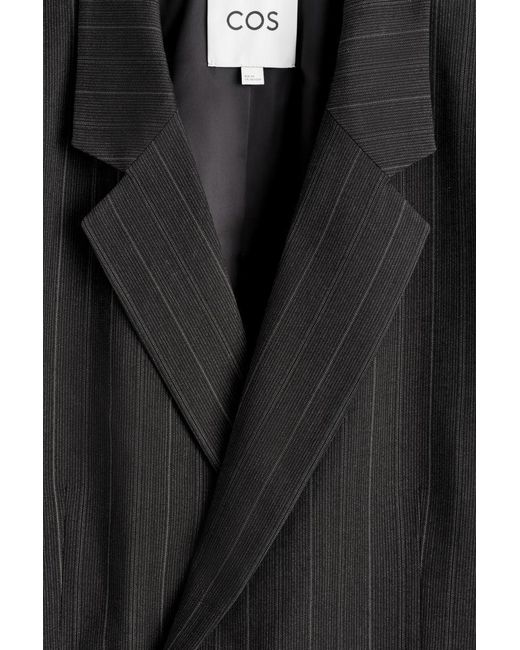 COS Black Pinstriped Double-Breasted Blazer for men