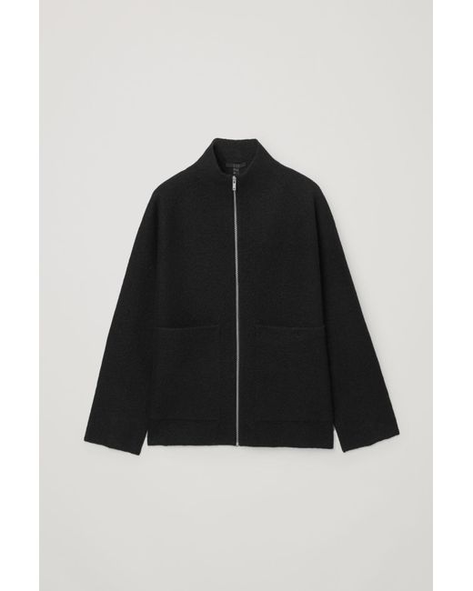 COS Black Boiled-wool Zip Up Jacket