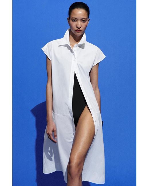 COS White Sleeveless Cotton-Poplin Shirt Dress