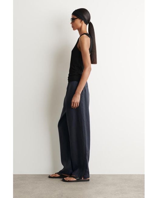 COS Blue Elasticated Linen Barrel-Leg Pants