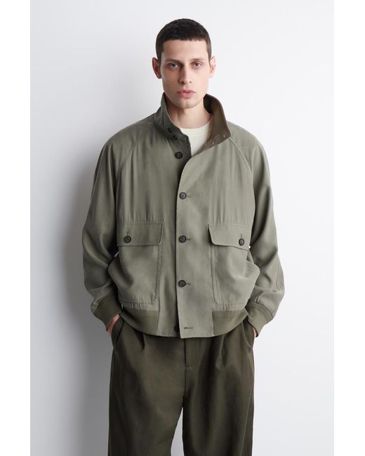 COS Green Funnel-Neck Twill Blouson Jacket for men
