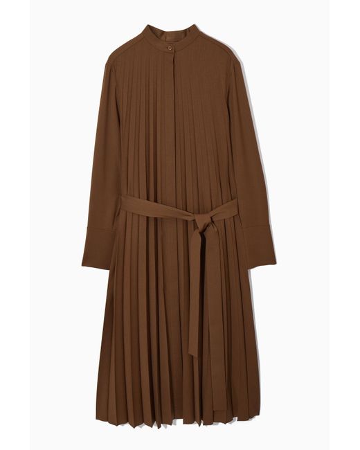 COS Brown Pleated Wool-blend Shirt Dress
