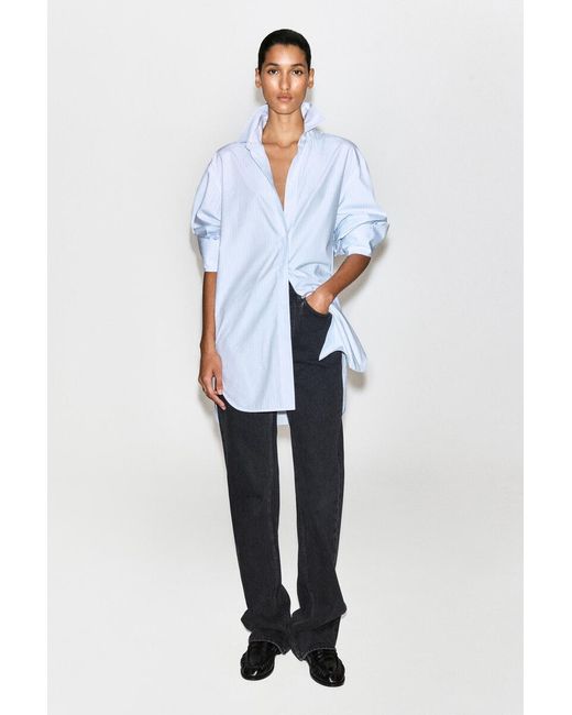 COS Blue Cutaway-Collar Striped Cotton-Blend Shirt