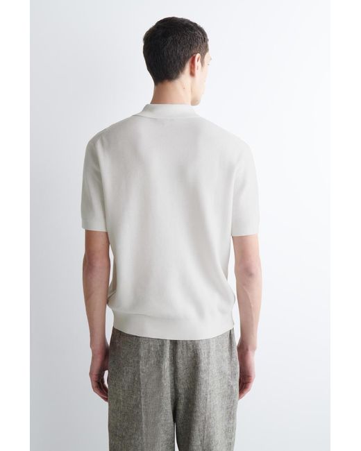 COS White Textured-Panel Cotton Polo Shirt for men