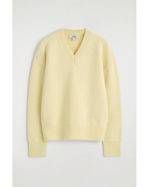 COS Yellow Rounded Wool V-Neck Sweater
