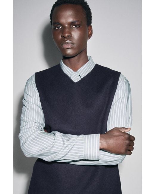 COS Blue Double-Faced Wool V-Neck Vest for men