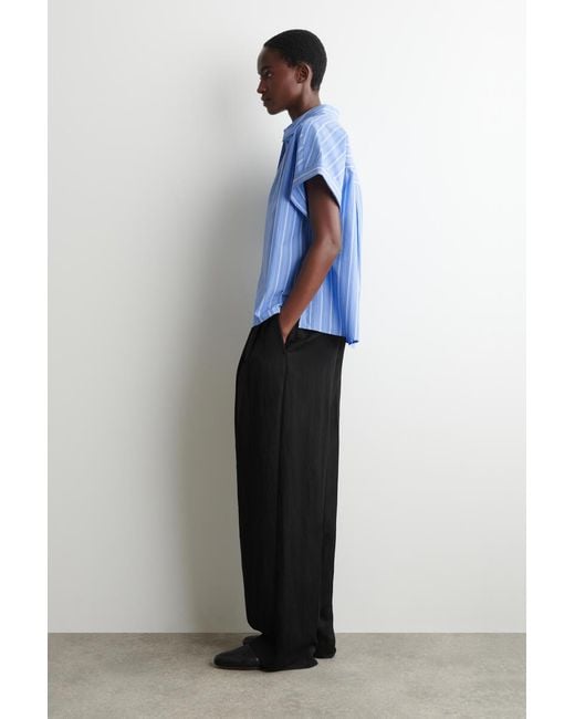 COS Blue Striped Short-Sleeved Cotton Shirt