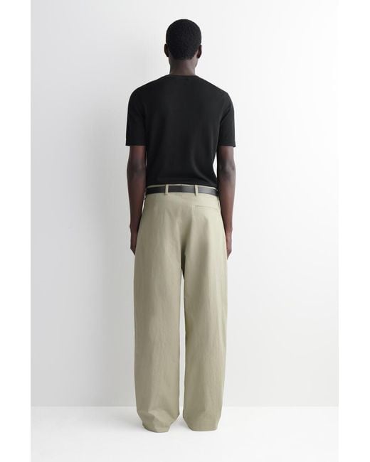 COS Green Cotton-Linen Relaxed-Fit Barrel-Leg Trousers for men