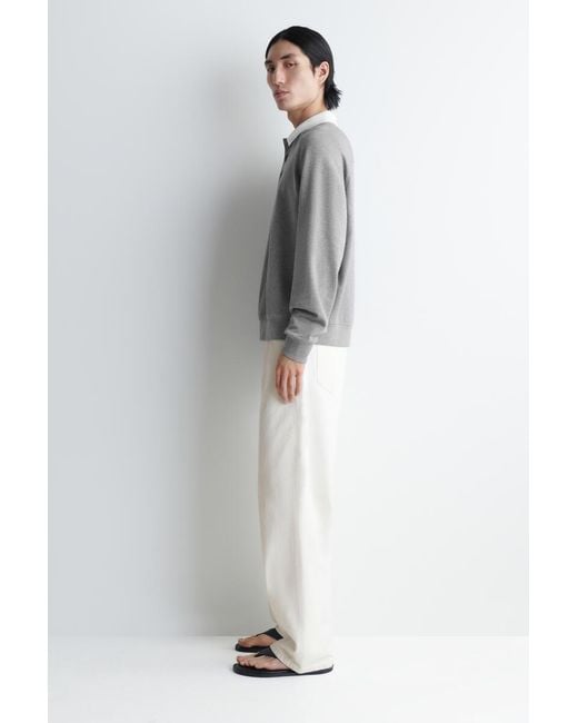 COS Gray Contrast-Collar Jersey Polo Shirt for men