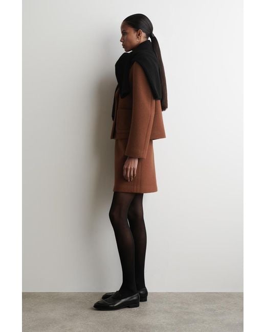 COS Brown Topstitched Wool Mini Skirt