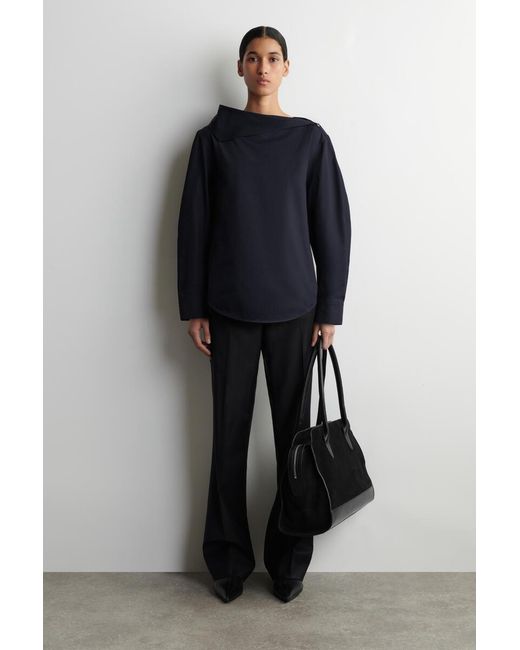 COS Blue Asymmetric Cotton Blouse