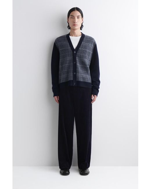 COS Blue Checked Wool V-Neck Cardigan for men