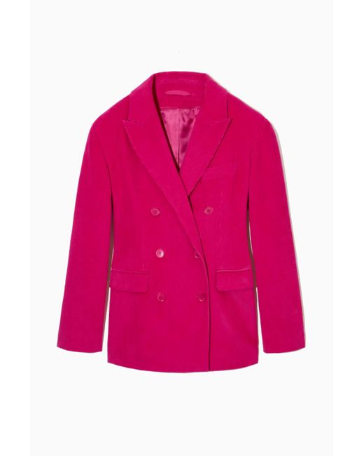 COS Slimfit Doublebreasted Corduroy Blazer in Pink Lyst