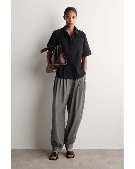 COS Black Oversized Short-Sleeved Cotton Shirt