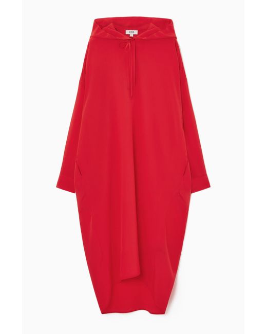 COS Red Oversized Hooded Silk Dress