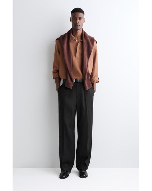 COS Black Linen Popover Shirt for men