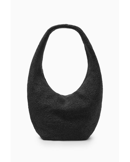 COS Black Oversized Sling Bag - Raffia
