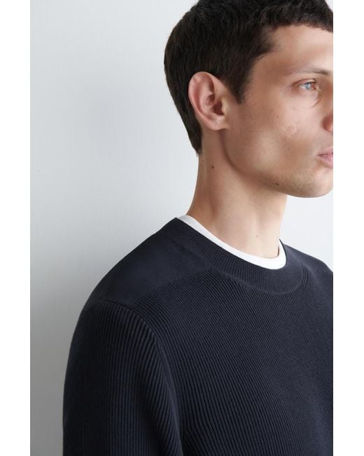 COS Blue Cotton Crew-Neck Sweater for men