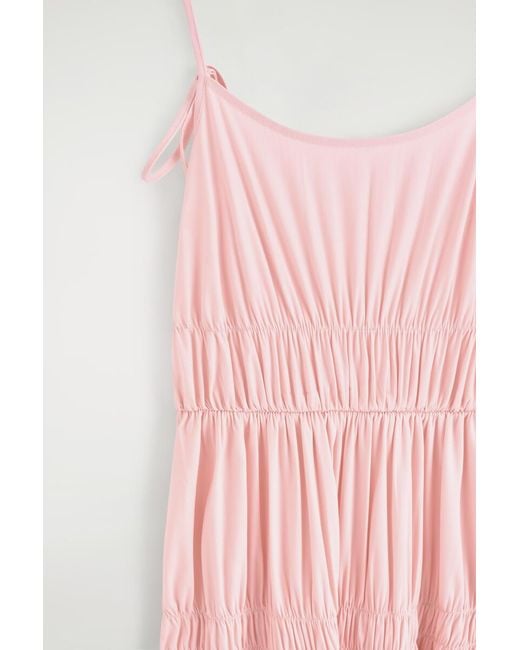 COS Pink Gathered Jersey Midi Dress