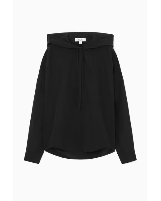 COS Black Oversized Hooded Silk Blouse