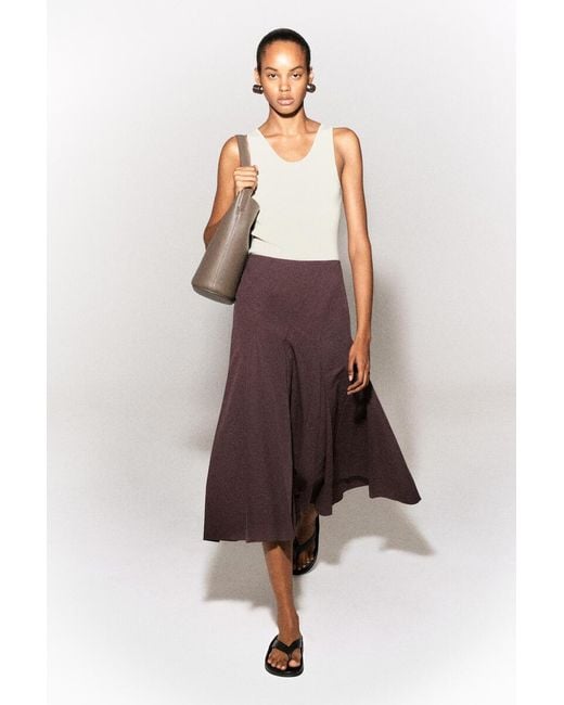 COS Brown Pleated Cotton-Linen Midi Skirt