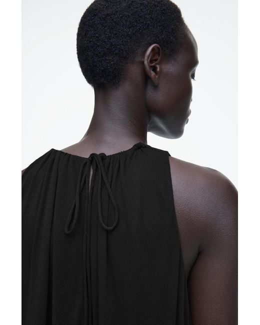 COS Black Gathered Halterneck Maxi Dress