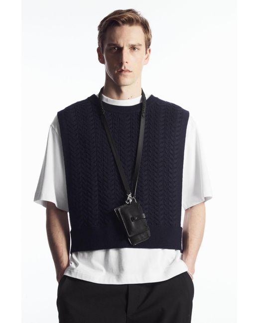 COS Blue Cable-knit Wool Hybrid Tank for men