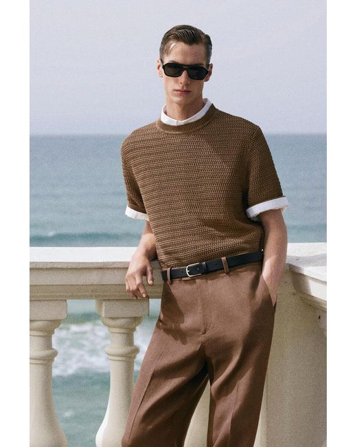 COS Natural Open-Knit T-Shirt for men