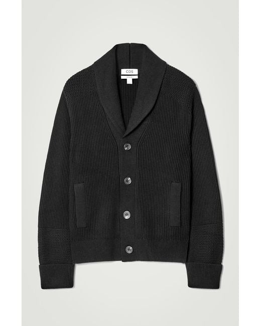 COS Black Shawl-collar Merino Wool Cardigan for men
