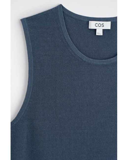 COS Blue Knitted Linen Tank Top for men
