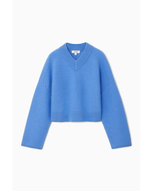 COS Blue Verkürzter Wollpullover Mit V-ausschnitt