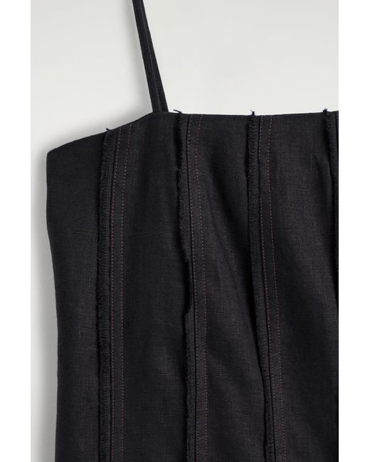 COS Black Sculpted Pleated Linen Playsuit