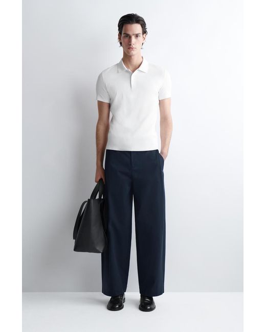 COS White Slim Ribbed Cotton Polo Shirt for men