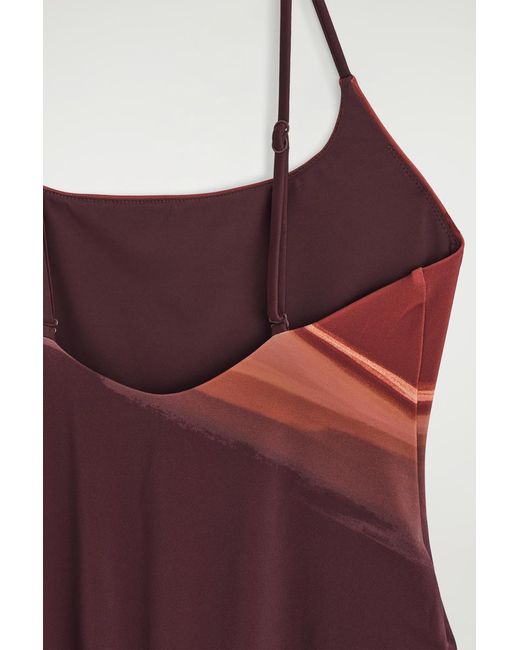 COS Red Printed Scoop-Neck Swimsuit